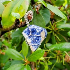 Genuine Sodalite Silver Plated Copper Wire Wrapped Pendant